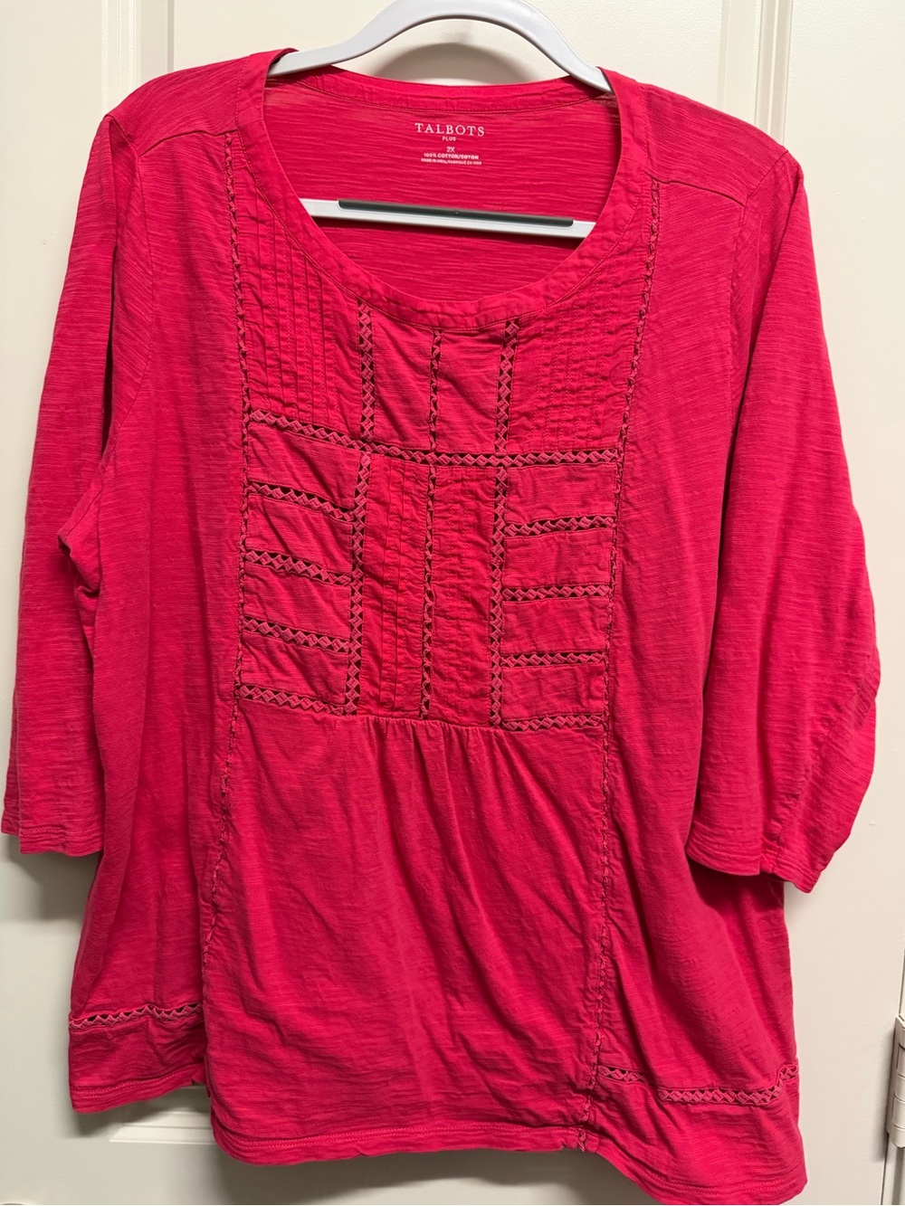 ✨ Pick 3 for $15 ✨ Talbots Hot Pink Crochet-Trim Scoop Neck Tunic